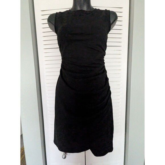 Nine West Dress S Blk Tshirt Crew Neck Ruched Tulip Hem Jersey Bodycon - Picture 2 of 8